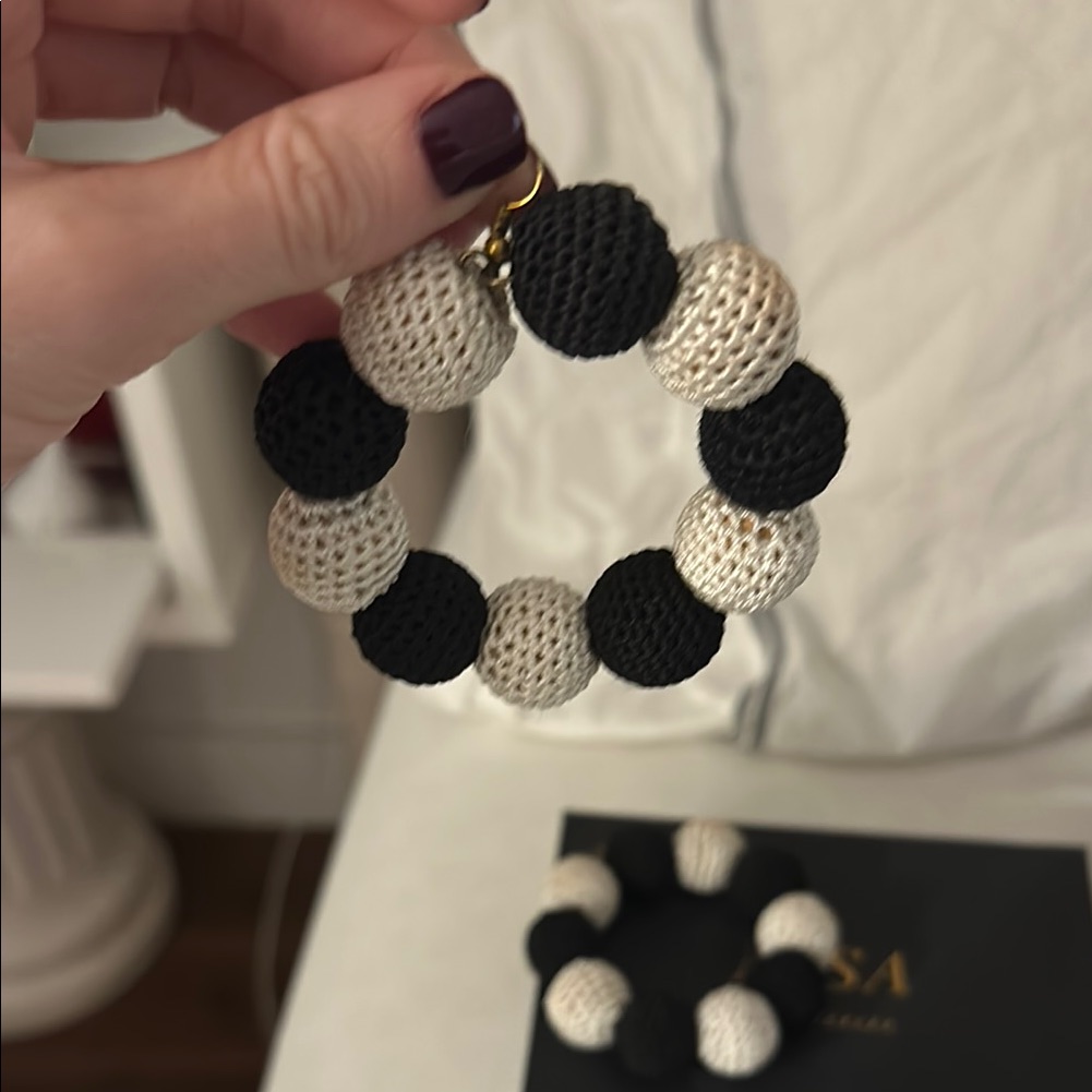 Misa Los Angeles Elegant Black And White Earrings
